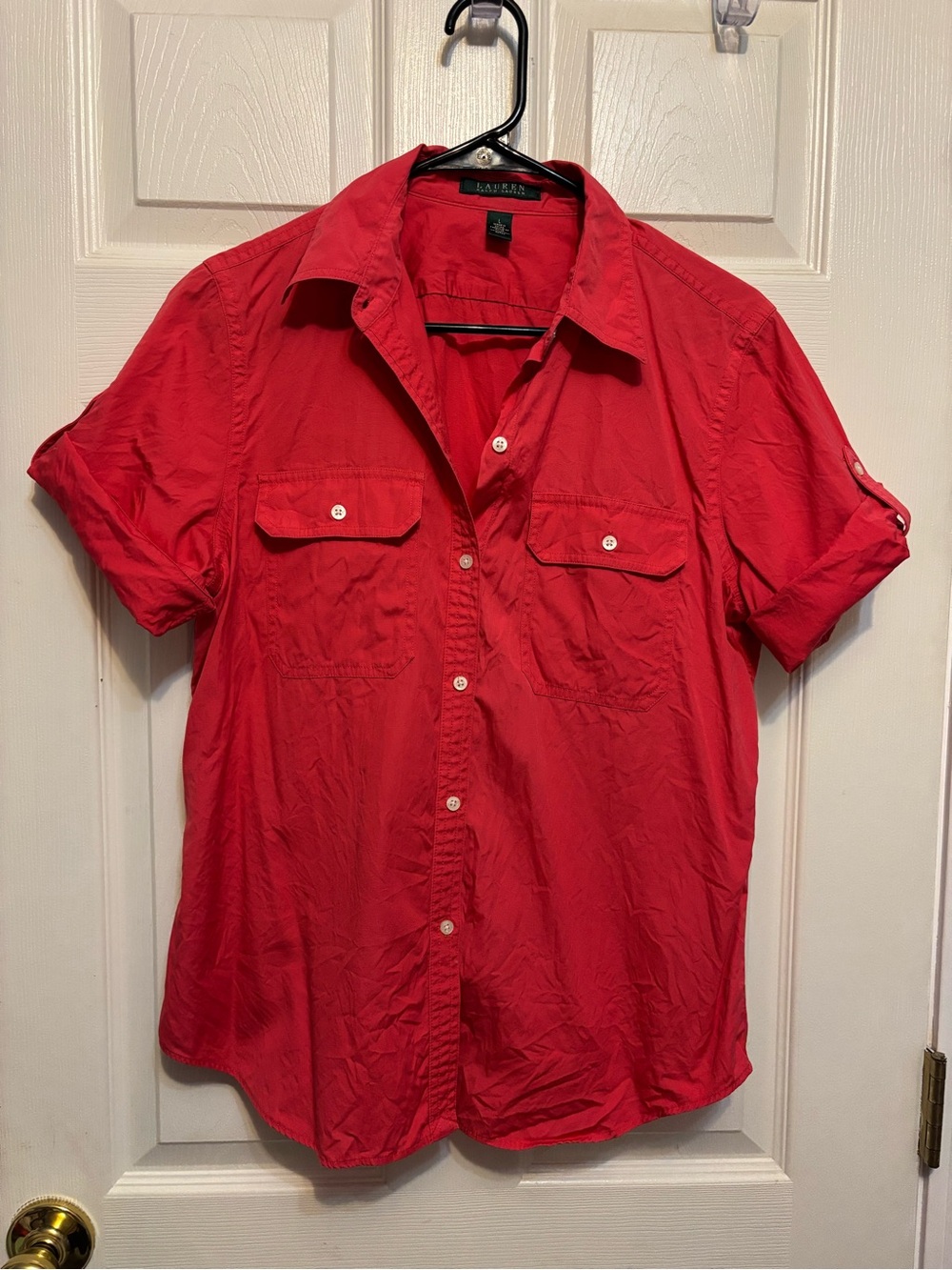 Lauren Ralph Lauren Short Sleeve Utility Button Down Flap Pocket Shirt - Large